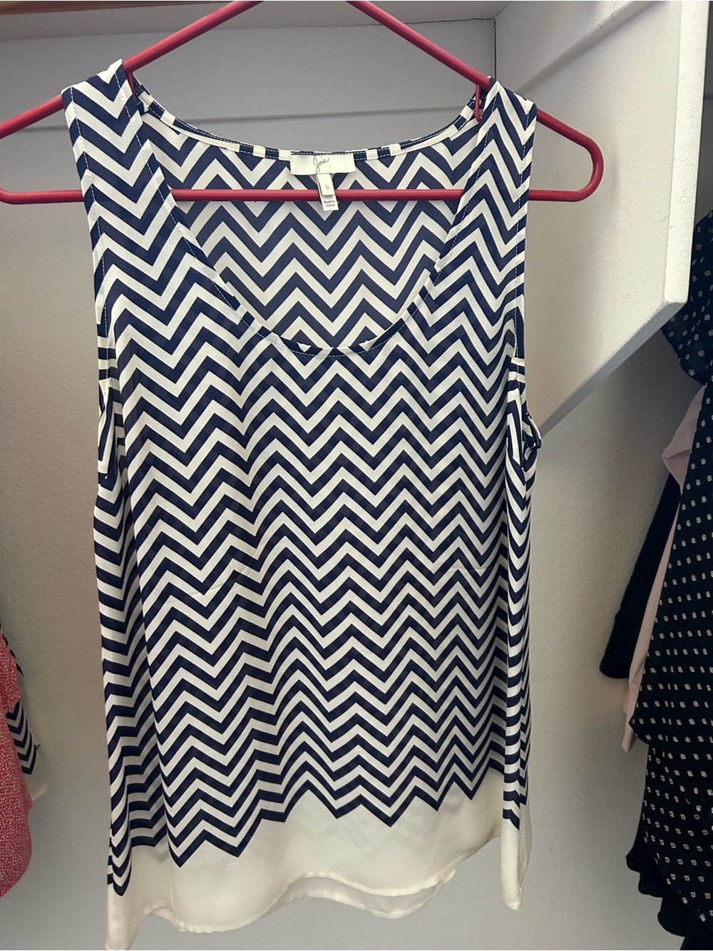Joie Navy and White Chevron Sleeveless Blouse